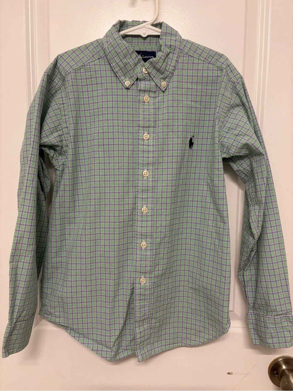 Ralph Lauren Boys Green & Purple Plaid Button-Down Shirt